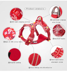 Truelove Pet Dog Harness Floral No Pull Cotton Fabric Breathable and Reflective Soft for Big Medium Small Adjustable VestTLH5655