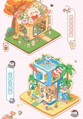 Cute Cartoon Animal Little House 3D Landscape Sticker Children's Fun PET Decompression DIY Games Kawaii Miniature World Decals