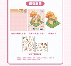 Cute Cartoon Animal Little House 3D Landscape Sticker Children's Fun PET Decompression DIY Games Kawaii Miniature World Decals