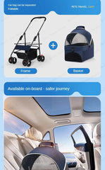 Portable Outdoor Pet Stroller Foldable and Separable Travel Pet Stroller Large Basket Pet Bag Cat and Dog Supplies