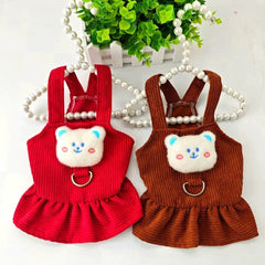 Pet Dog Dress Clothes Corduroy Vest Small Dog Puppy Cat Skirt Autumn Winter Pet Cute Costume Pet Clothes Coat Bear Dresses