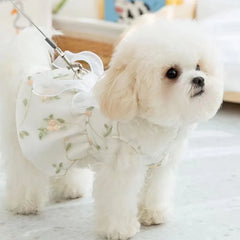 Pet Clothing Dogs Dresses Puppy Breathable Lace Floral Skirt Ribbon Bow Cat Dog Double-layer Princess Dress with Traction Buckle