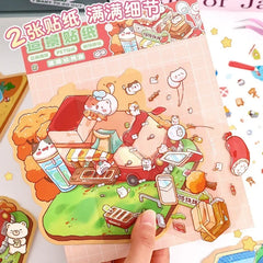 Cute Cartoon Animal Little House 3D Landscape Sticker Children's Fun PET Decompression DIY Games Kawaii Miniature World Decals