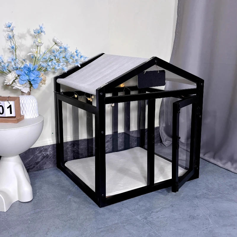 Wooden Small Medium Dogs House Bed Indoor Transparent Board Cats House Luxury Creative Pets Villa with Door Puppy Supplies