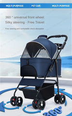 Portable Outdoor Pet Stroller Foldable and Separable Travel Pet Stroller Large Basket Pet Bag Cat and Dog Supplies