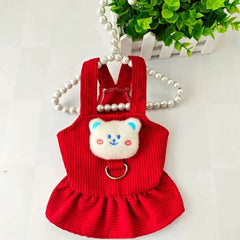 Pet Dog Dress Clothes Corduroy Vest Small Dog Puppy Cat Skirt Autumn Winter Pet Cute Costume Pet Clothes Coat Bear Dresses