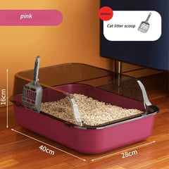 Cat Litter Box High Side Thicken Semi Enclosed Splashproof with Removable Scoop Large Capacity Easy Clean Cat Toilet Supplies