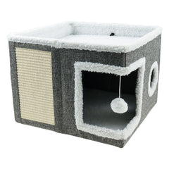 Cat House for Indoor Large Foldable Cat Bed Cave with Ball and Scratch Pad Cozy Kitty Hideaway for Kitten Small Pet Cat Houses