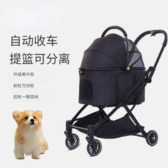 pet stroller Outdoor pet cart four wheeled metal folding handcart portable double-layer separable pet cart for outdoor use
