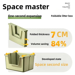 Large Capacity Foldable Cat Litter Box High Sides Removable Scoop Semi-Closed Litter Box with Scoop Open Top Low Entry