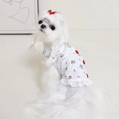 Pet Floral Dress Cat and Dog Spring Rose Flying Sleeve Lace Princess Dress Puppy Clothes Dog Dresses for Small Dogs