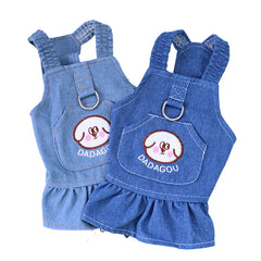 Pet Denim Dress for Dog Small Dog Clothes Cowboy Dress Sundress with Leash Ring Spring Summer Soft Sweet Skirt Pet Costume
