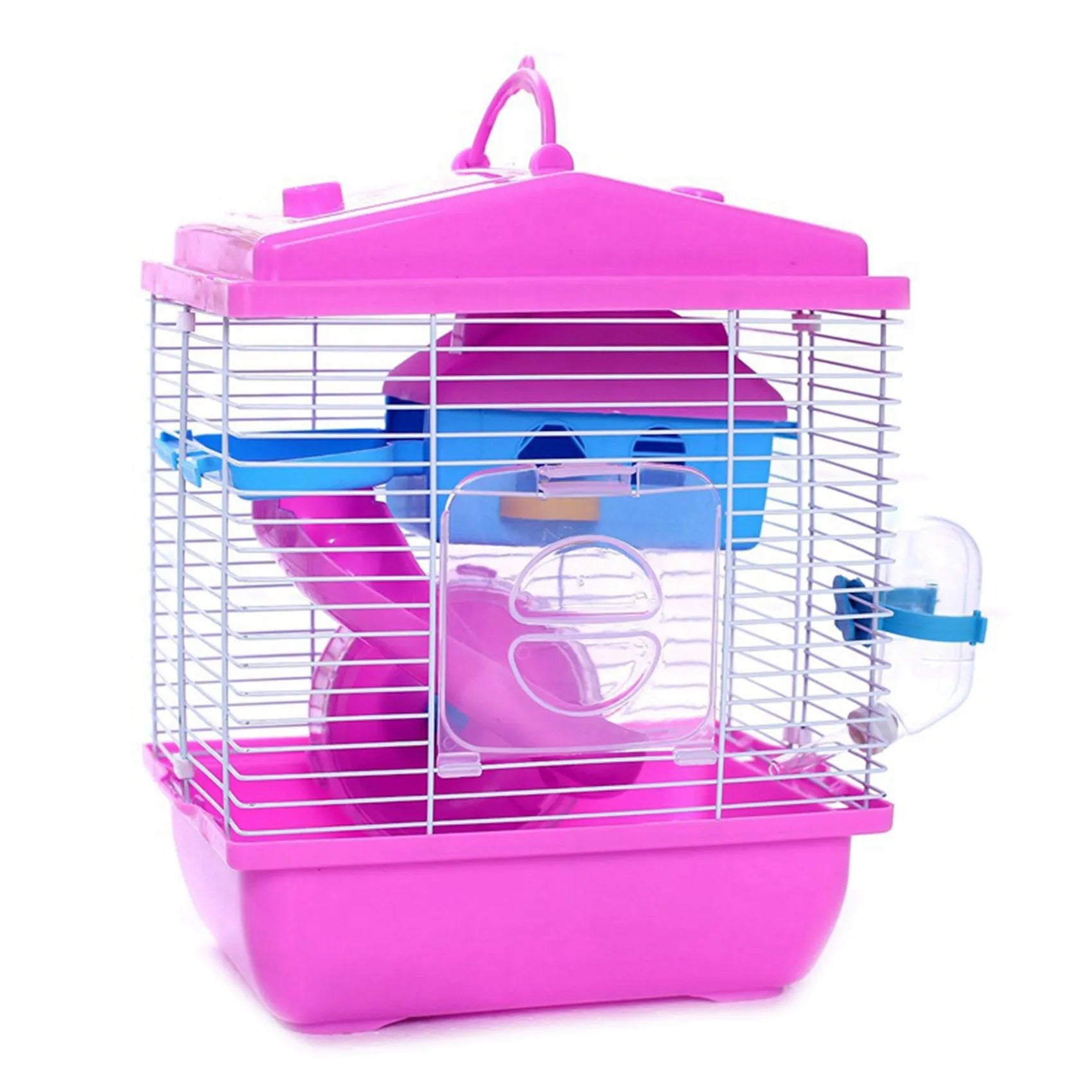 AA81-2X Pet Cage Hamster Cottage With Transparent Skylight Double Layer House For Hamster Golden Hamster Pet Blue & Pink