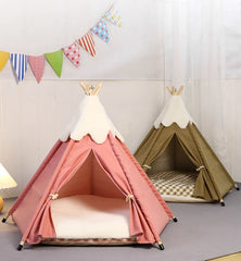 Pet Teepee Tent for Small Dogs or Cats Puppy Sweet Bed w/Thick Plush Pad Washable Dog or Cat Houses