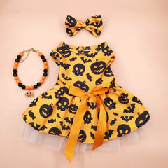 Halloween Pumpkin Pet Dress - Dog Tutu Dress for Teddy & Cats, Princess Costume for Small Dogs & Kittens