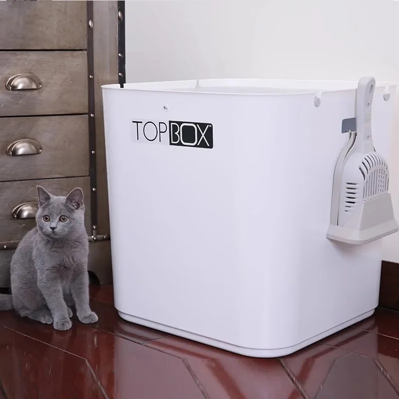 TOP BOX Large Size Cat Litter Box Completely Closed Quadrate Top-in Type Cat Bedpans Anti Splash Toilet Spillproof Sandbox