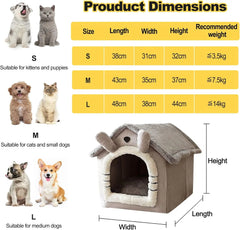 Cat Bed Dog House Gray Soft Plush Detachable Semi Enclosed Foldable Warm Cat Villa Pet Nest Four Season Universal Pet Supplies