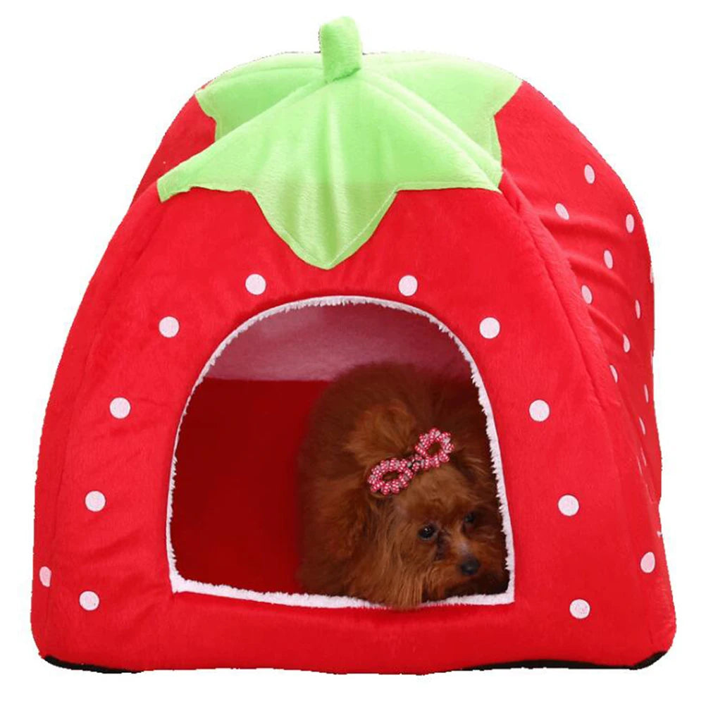 Foldable Pet House Strawberry Cat Bed Portable Entrance Pet Puppy Cave Sofa Cat Tent Sleeping Bed for Cats Dog