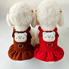Pet Dog Dress Clothes Corduroy Vest Small Dog Puppy Cat Skirt Autumn Winter Pet Cute Costume Pet Clothes Coat Bear Dresses
