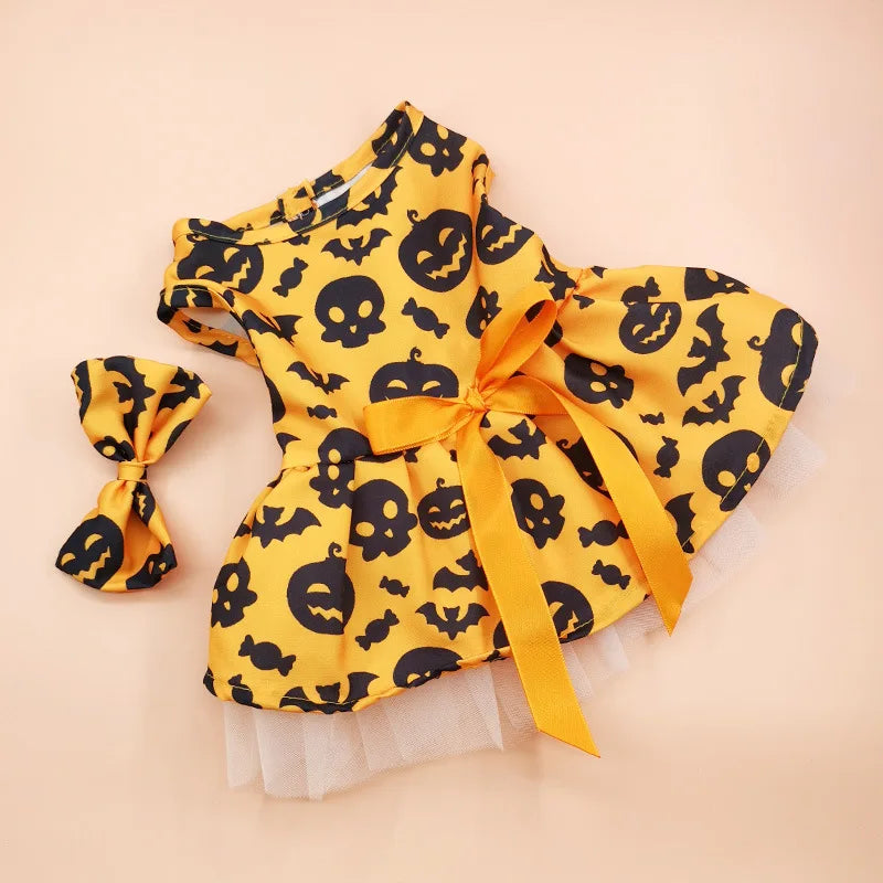 Halloween Pumpkin Pet Dress - Dog Tutu Dress for Teddy & Cats, Princess Costume for Small Dogs & Kittens