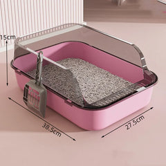 Cat Litter Box with Cat Litter Spatula Semi-enclosed Sandbox for Cats Rabbit Small Animals Cat Tray Kittens Litter Bedpans
