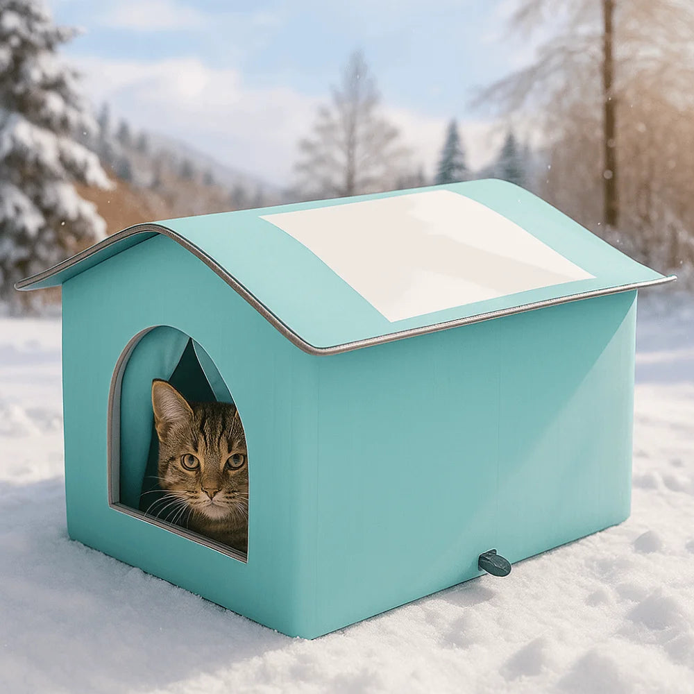 Pet Hideaway Waterproof Insulated Cat House Foldable Warm Feral Cat Shelter Enclosed Pet Condos for Cats Rabbits Dogs