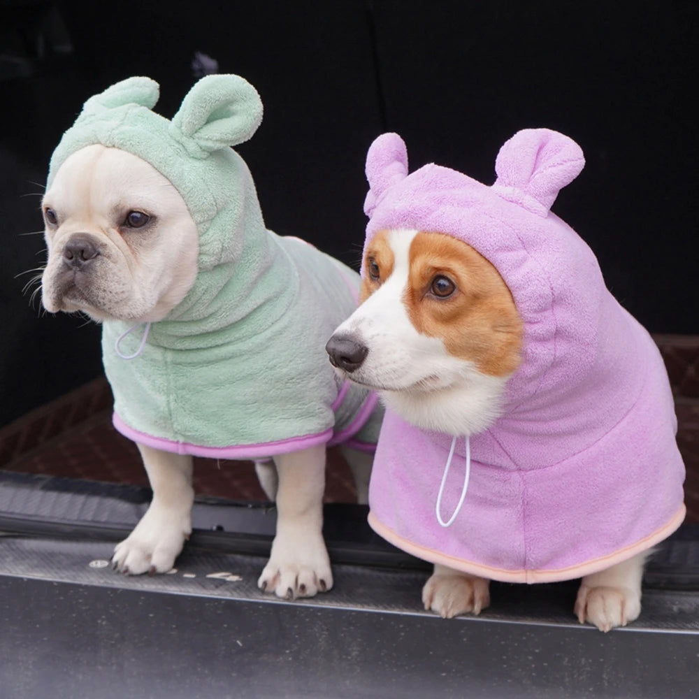 Cute Dog Bathrobe Pet Drying Coat Clothes Microfiber Absorbent Beach Towel For Dogs Cats Fast Dry Dog Fast Drying Hooded Jacket