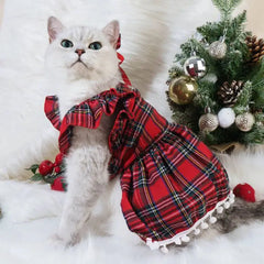 Pet Cat Dress Clothes Christmas Dog Dress Dog Slip Dress ，Coat Dress Red Skirt Costume Pet Cat Warm Dress Bow Skirt Pet Costume