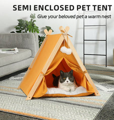 Portable Pet Tent for Dogs and Cats, Large Space with Door Curtains, Semi-enclosed, Detachable and Washable Pet Tent