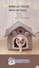 Cat Bed Dog House Gray Soft Plush Detachable Semi Enclosed Foldable Warm Cat Villa Pet Nest Four Season Universal Pet Supplies