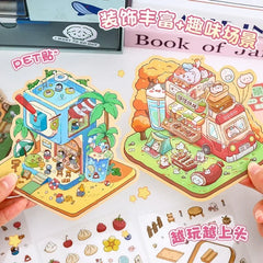 Cute Cartoon Animal Little House 3D Landscape Sticker Children's Fun PET Decompression DIY Games Kawaii Miniature World Decals