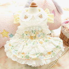 Pet Dresses for Small Dogs Female Dog Luxury Princess Dog Clothes with Bow Lace Ruffles Pink Cute Puppy Skirt for Yorkie Maltese