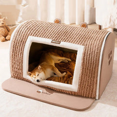 Cute Pet House with Foldable Soft Pet Bed Detachable Washable Pet Castle Suitable for Small Medium-sized Dogs and Cat Cave Nests