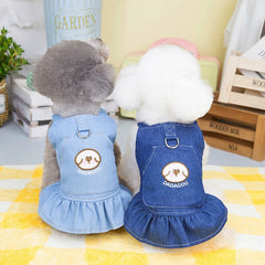 Pet Denim Dress for Dog Small Dog Clothes Cowboy Dress Sundress with Leash Ring Spring Summer Soft Sweet Skirt Pet Costume