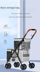 New Pet Stroller Double Layer Suitable for Two Pet Cats Dogs Foldable Cart Breathable Dog Stroller Pet Trolley carry on case