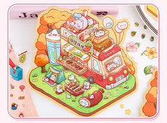 Cute Cartoon Animal Little House 3D Landscape Sticker Children's Fun PET Decompression DIY Games Kawaii Miniature World Decals