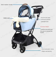 Detachable Lightweight Pet Stroller Car Carry Basket Small and Medium-sized Pet Stroller Foldable Ultra-light Portable Pet Cart