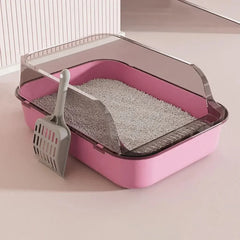 Cat Litter Box with Cat Litter Spatula Semi-enclosed Sandbox for Cats Rabbit Small Animals Cat Tray Kittens Litter Bedpans