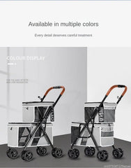 New Pet Stroller Double Layer Suitable for Two Pet Cats Dogs Foldable Cart Breathable Dog Stroller Pet Trolley carry on case