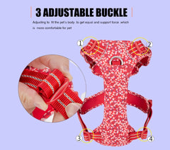 Truelove Pet Dog Harness Floral No Pull Cotton Fabric Breathable and Reflective Soft for Big Medium Small Adjustable VestTLH5655
