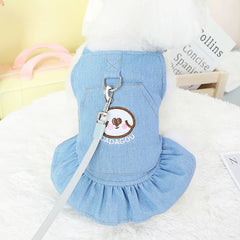 Pet Denim Dress for Dog Small Dog Clothes Cowboy Dress Sundress with Leash Ring Spring Summer Soft Sweet Skirt Pet Costume