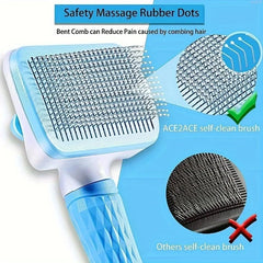 Pet Grooming Brush Gentle Deshedding Massage Comb with One-Click Hair Removal Dog Grooming for Dogs & Cats Easy-Clean