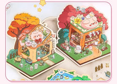 Cute Cartoon Animal Little House 3D Landscape Sticker Children's Fun PET Decompression DIY Games Kawaii Miniature World Decals