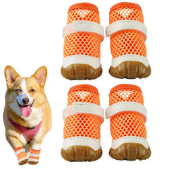 Small Dog Shoes Breathable Dog Mesh Shoes Paws Protectors Adjustable Sandals Anti-Slip Pet Apparel For Hot Days