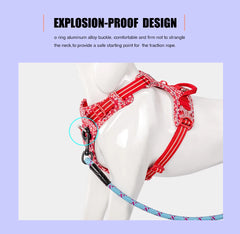 Truelove Pet Dog Harness Floral No Pull Cotton Fabric Breathable and Reflective Soft for Big Medium Small Adjustable VestTLH5655