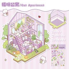 Cute Cartoon Animal Little House 3D Landscape Sticker Children's Fun PET Decompression DIY Games Kawaii Miniature World Decals