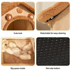 Foldable Pet House Removable Puppy Nest Washable Cat House Soft Pet Sleepping Bed For Extra Small Dogs and Small and Medium Cat