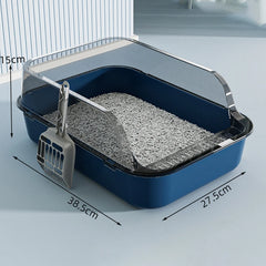 Cat Litter Box with Cat Litter Spatula Semi-enclosed Sandbox for Cats Rabbit Small Animals Cat Tray Kittens Litter Bedpans