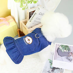 Pet Denim Dress for Dog Small Dog Clothes Cowboy Dress Sundress with Leash Ring Spring Summer Soft Sweet Skirt Pet Costume