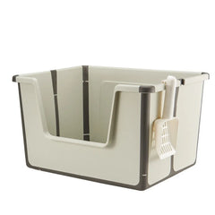Large Capacity Foldable Cat Litter Box High Sides Removable Scoop Semi-Closed Litter Box with Scoop Open Top Low Entry